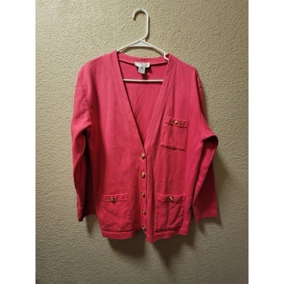 Talbots Petites 100% Cotton Pink Cardigan With Gold Colored Hardware - Picture 2 of 4
